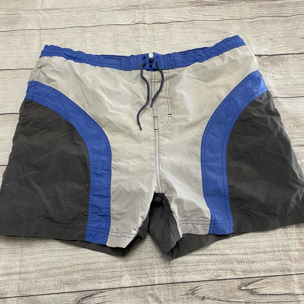 sand and sun mens size medium swim trunks gray and blue